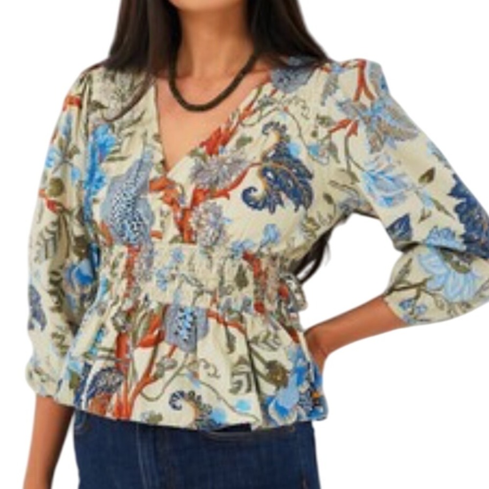 Love the Label Elle peasant top sz LG 100% cotton Made in India